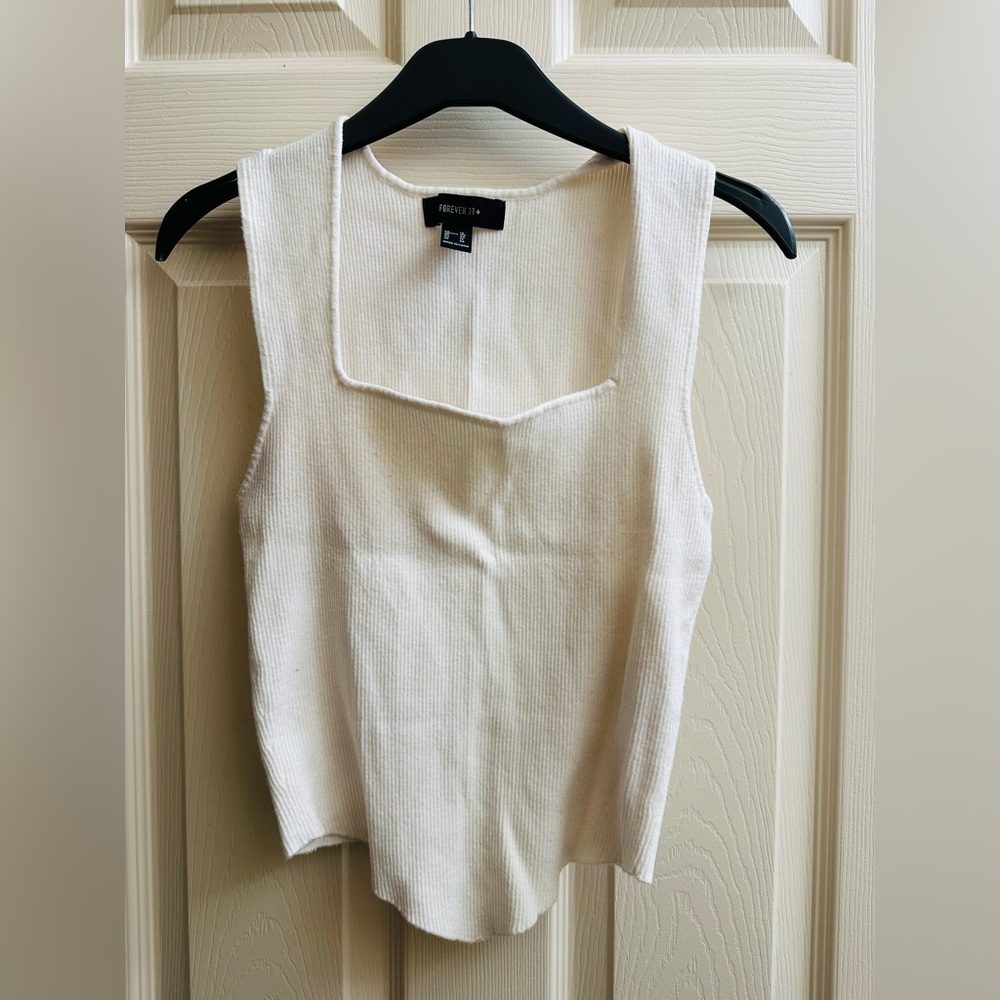 Forever 21 Women's Cream Square Neck Tank Top